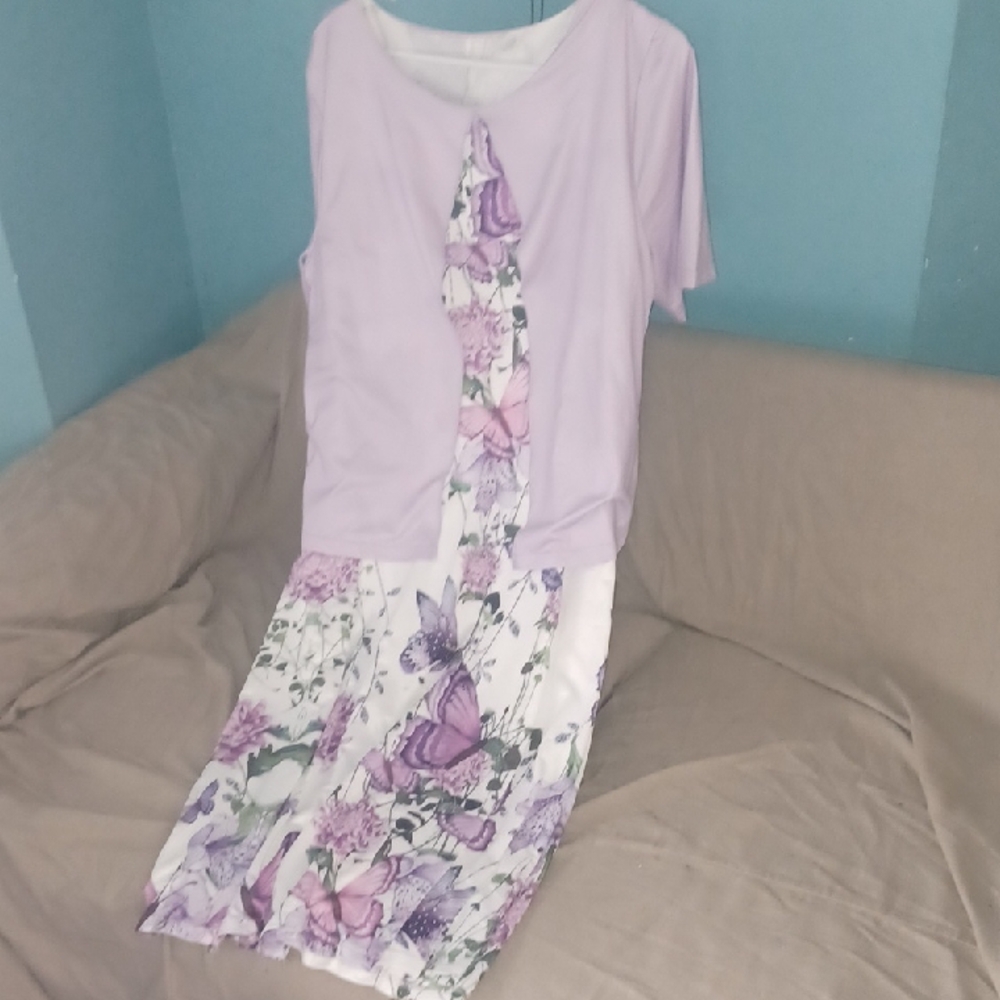 SHEIN Purple and White Floral Midi Dress